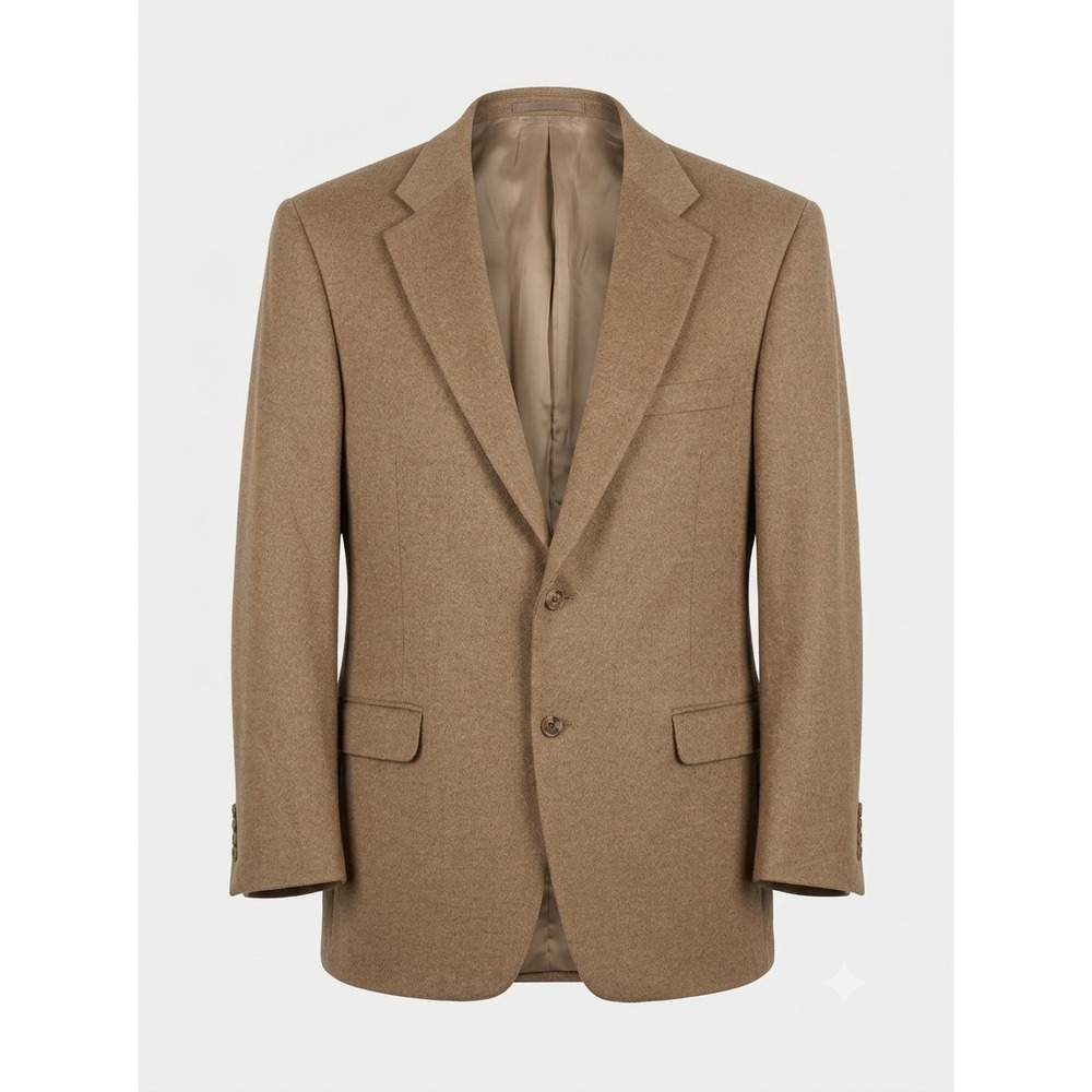 Career Wool Silk Cashmere Blazer Two Button Sport Coat Tan Office 44R Formal